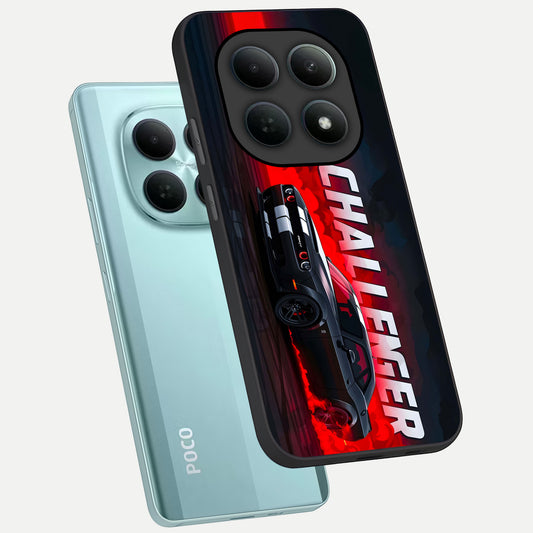  Crimson Challenger Fury phone case For Poco M8 showing premium glass back cover with detailed artwork