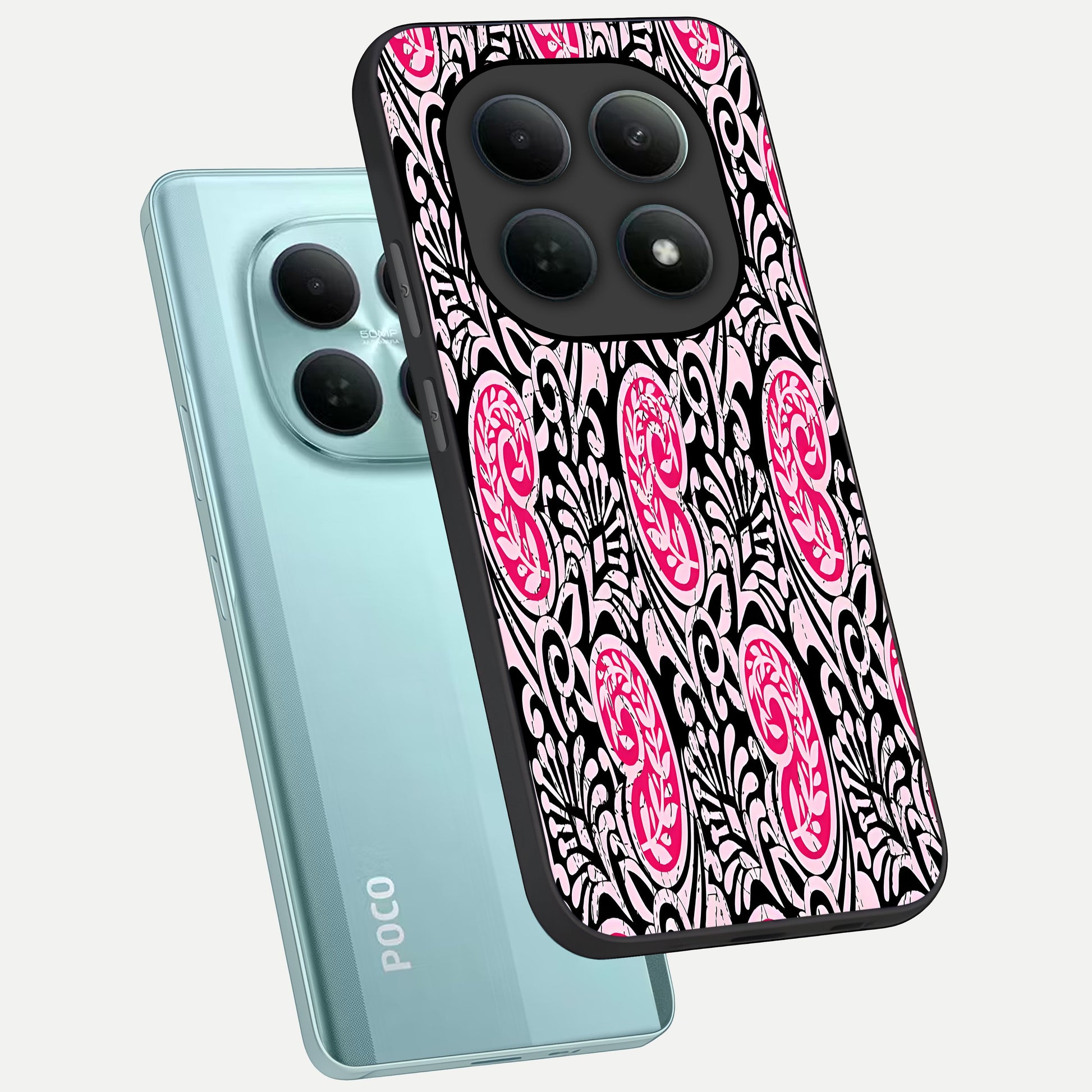  Crimson Paisley Charm phone case For Poco M8 showing premium glass back cover with detailed artwork