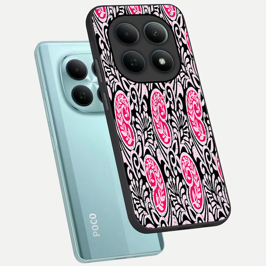  Crimson Paisley Charm phone case For Poco M8 showing premium glass back cover with detailed artwork