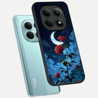  Crimson Rose Moon phone case For Poco M8 showing premium glass back cover with detailed artwork