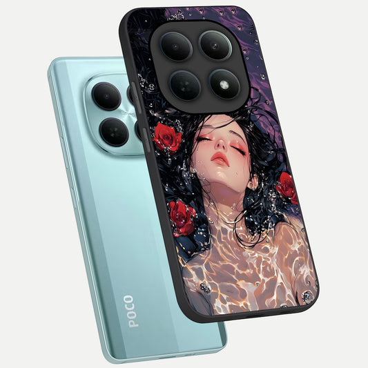  Crimson Rose Serenity phone case For Poco M8 showing premium glass back cover with detailed artwork