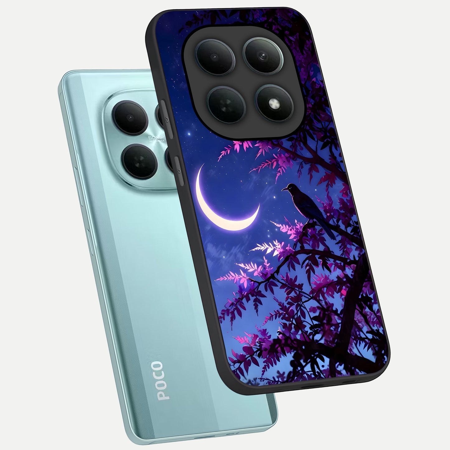  Crow And Moon Scenery phone case For Poco M8 showing premium glass back cover with detailed artwork