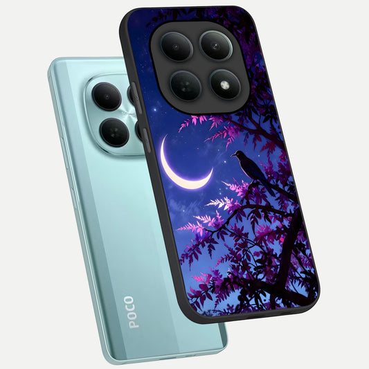  Crow And Moon Scenery phone case For Poco M8 showing premium glass back cover with detailed artwork
