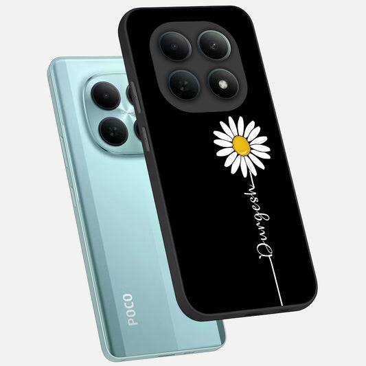  Custom Name White Flower phone case For Poco M8 showing premium glass back cover with detailed artwork