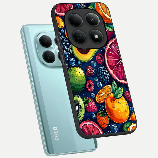 Cute Fruits Art phone case For Poco M8 showing premium glass back cover with detailed artwork