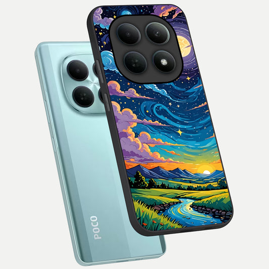  Dreamy Night Landscape phone case For Poco M8 showing premium glass back cover with detailed artwork