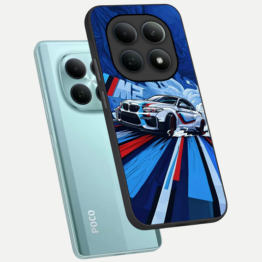  Drift Power Rush phone case For Poco M8 showing premium glass back cover with detailed artwork