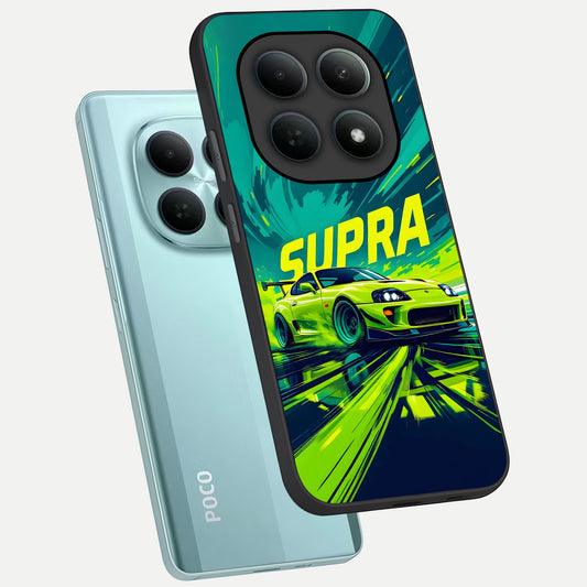  Electric Supra Thunder phone case For Poco M8 showing premium glass back cover with detailed artwork