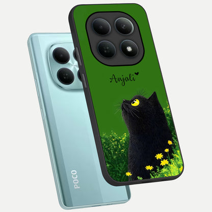 Emerald Cat Custom Name phone case For Poco M8 showing premium glass back cover with detailed artwork