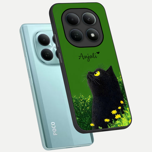 Emerald Cat Custom Name phone case For Poco M8 showing premium glass back cover with detailed artwork