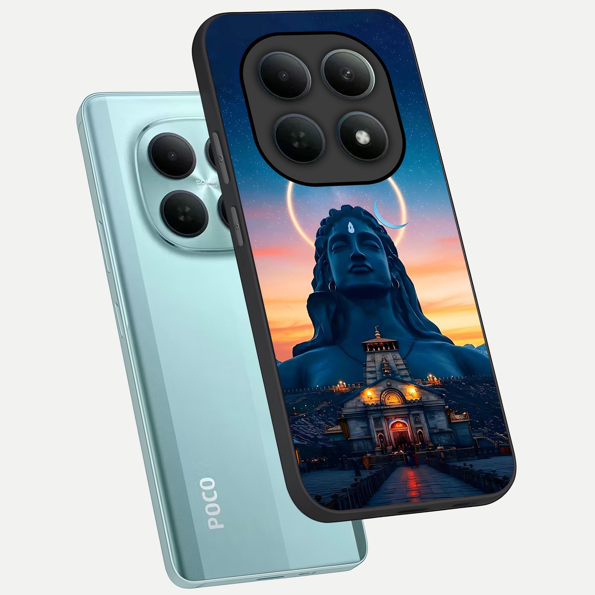  Eternal Shiva Aura phone case For Poco M8 showing premium glass back cover with detailed artwork