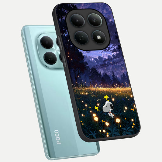  Firefly Meadow Magic phone case For Poco M8 showing premium glass back cover with detailed artwork