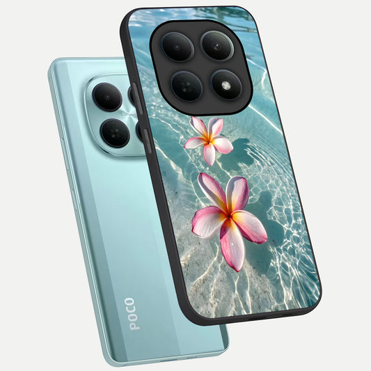  Floating Bloom Bliss phone case For Poco M8 showing premium glass back cover with detailed artwork