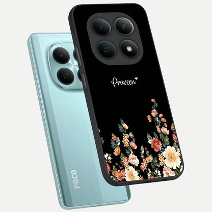  Floral Design Personalized Custom Name phone case For Poco M8 showing premium glass back cover with detailed artwork