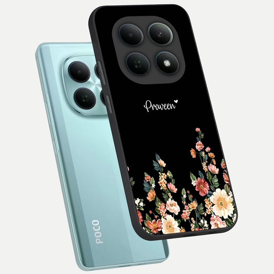  Floral Design Personalized Custom Name phone case For Poco M8 showing premium glass back cover with detailed artwork