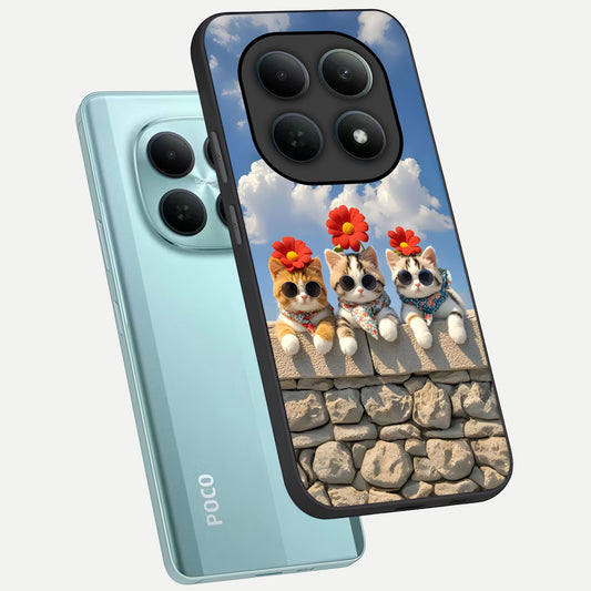  Floral Kitty Squad phone case For Poco M8 showing premium glass back cover with detailed artwork