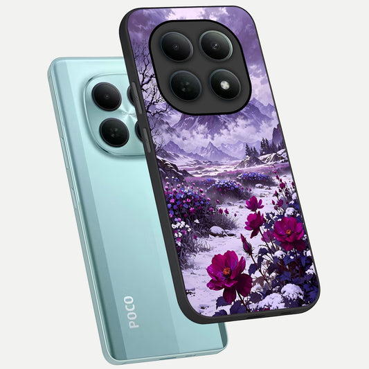  Flower Mountain View phone case For Poco M8 showing premium glass back cover with detailed artwork