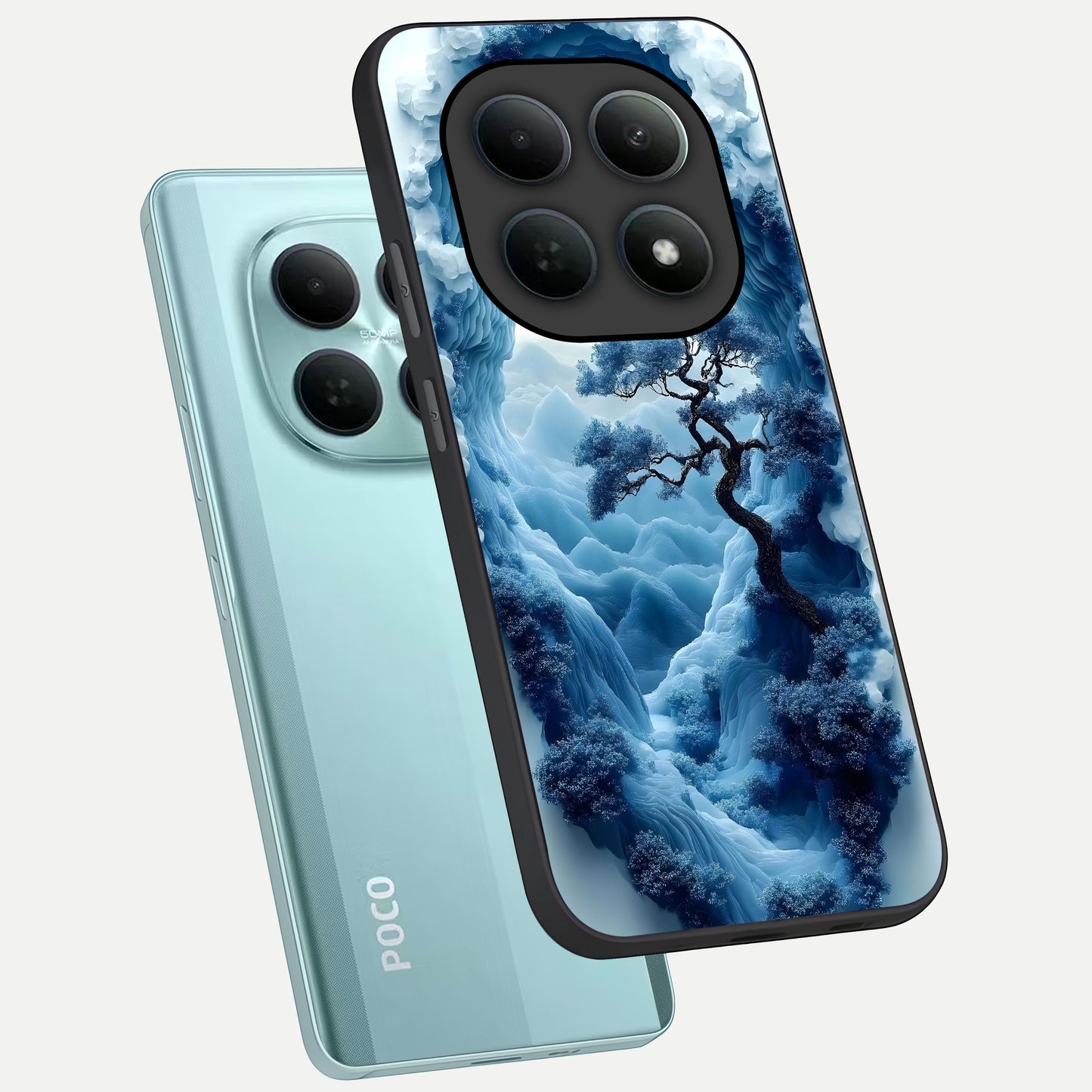  Frozen Serenity Gate phone case For Poco M8 showing premium glass back cover with detailed artwork