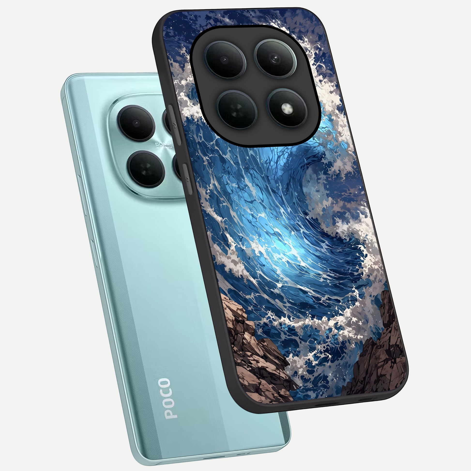  Giant Ocean Wave phone case For Poco M8 showing premium glass back cover with detailed artwork
