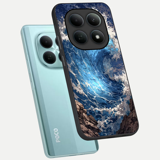  Giant Ocean Wave phone case For Poco M8 showing premium glass back cover with detailed artwork