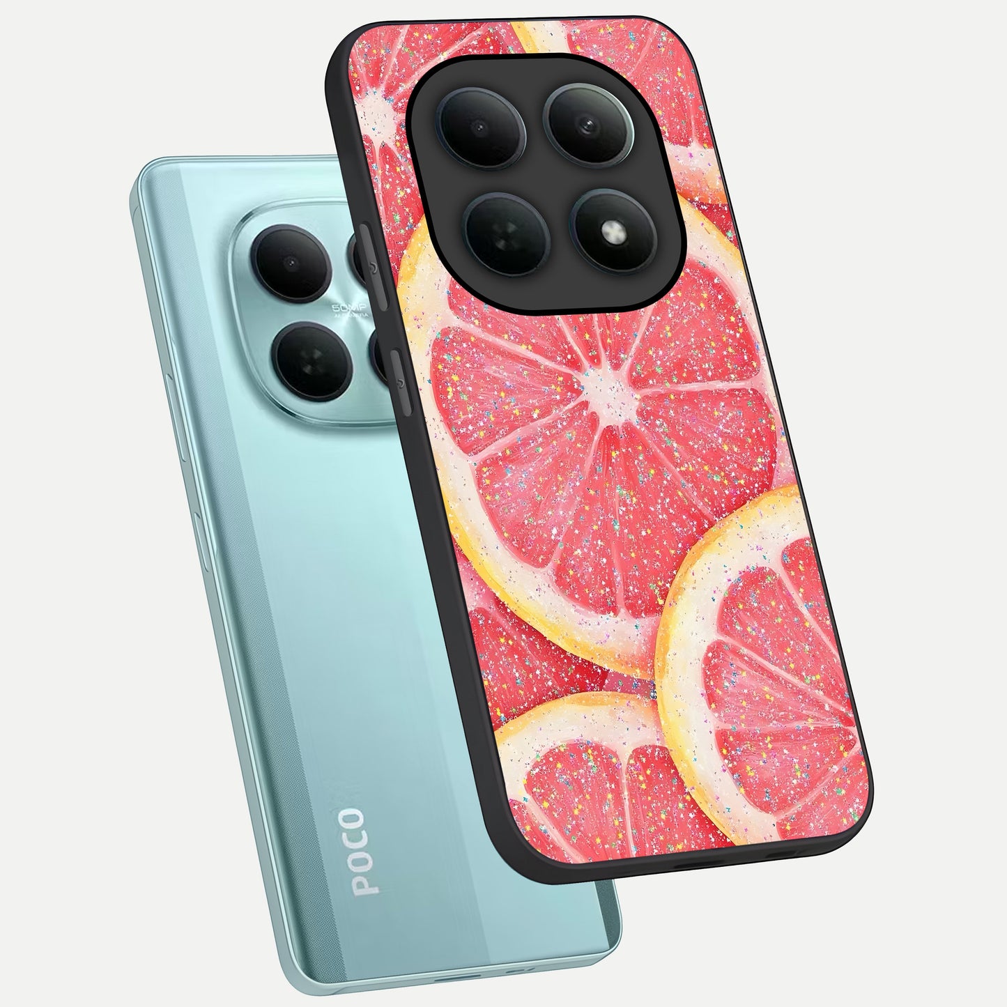  Glitter Grapefruit phone case For Poco M8 showing premium glass back cover with detailed artwork