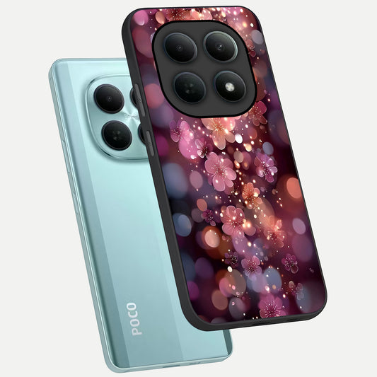  Glowing Petal Bliss phone case For Poco M8 showing premium glass back cover with detailed artwork