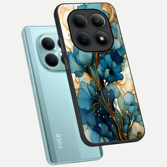  Golden Bloom Symphony phone case For Poco M8 showing premium glass back cover with detailed artwork