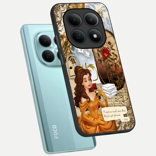  Golden Dream Belle phone case For Poco M8 showing premium glass back cover with detailed artwork