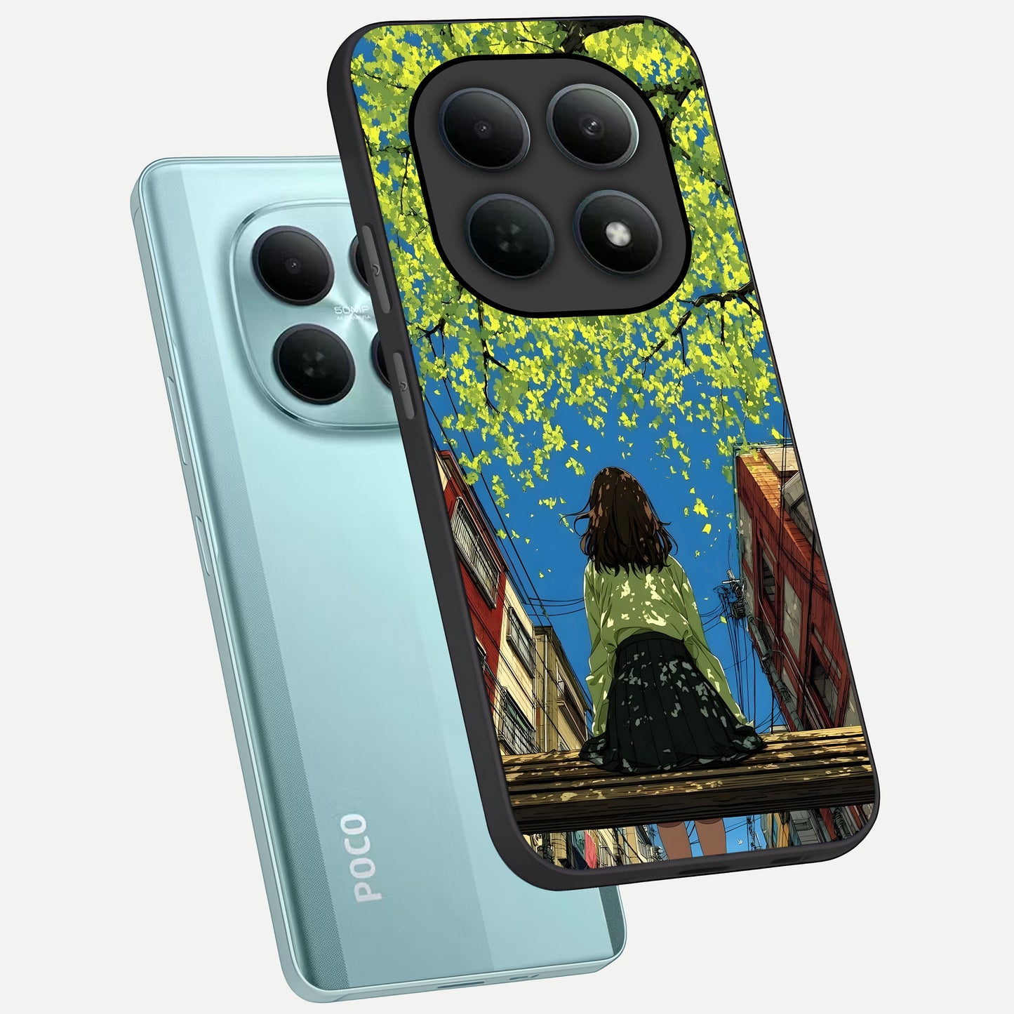  Golden Leaves Glow phone case For Poco M8 showing premium glass back cover with detailed artwork