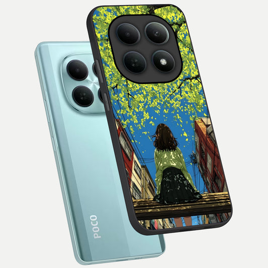  Golden Leaves Glow phone case For Poco M8 showing premium glass back cover with detailed artwork