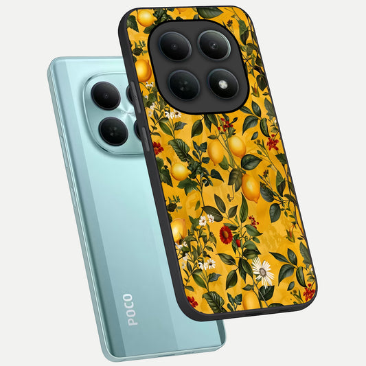  Golden Lemon Field phone case For Poco M8 showing premium glass back cover with detailed artwork