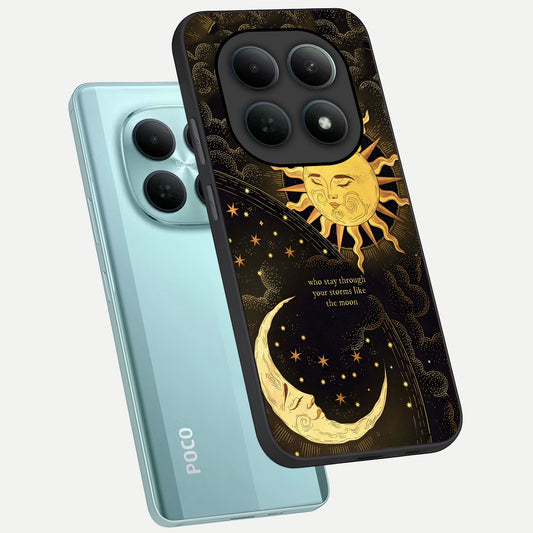  Golden Lunar Love phone case For Poco M8 showing premium glass back cover with detailed artwork