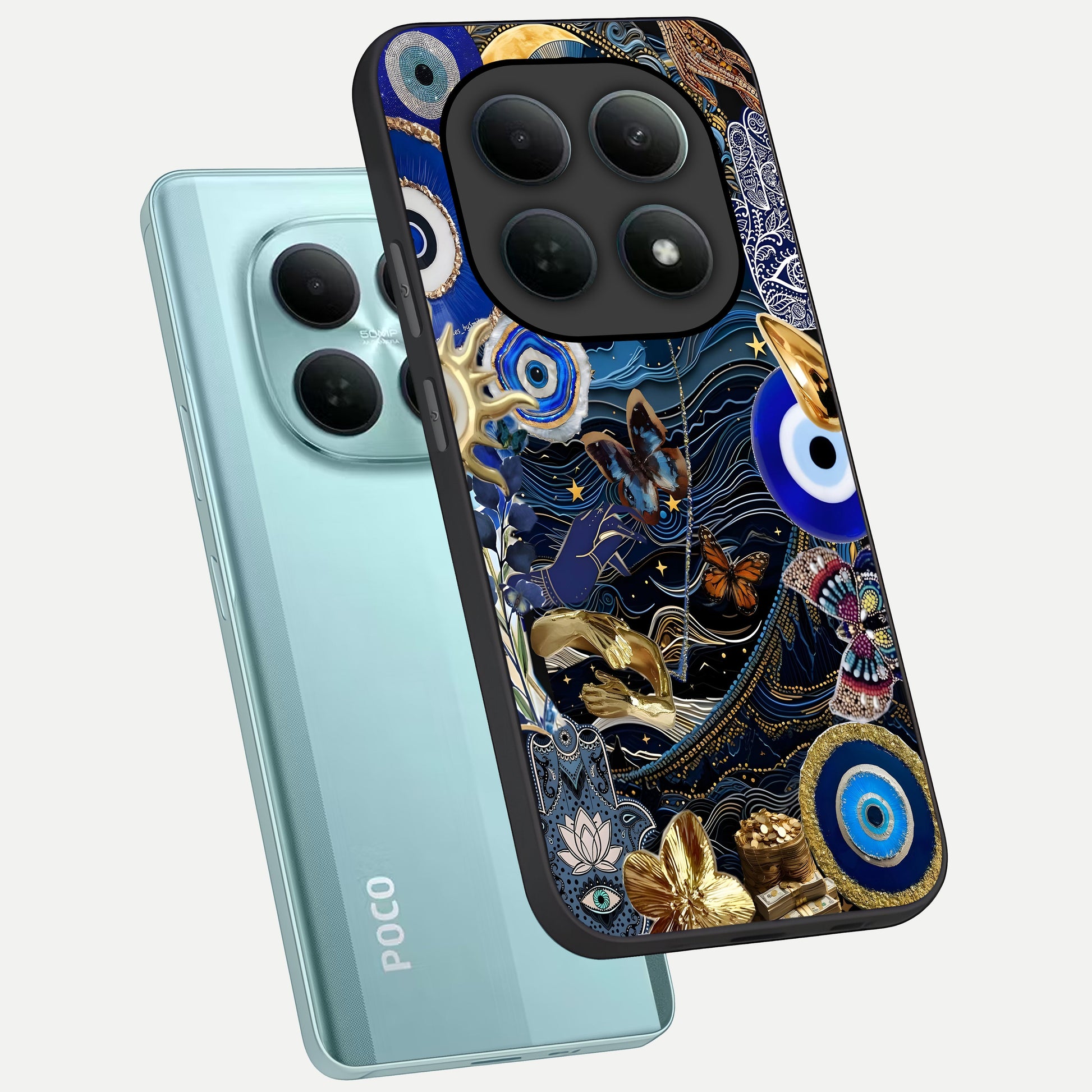  Golden Moon Magic phone case For Poco M8 showing premium glass back cover with detailed artwork