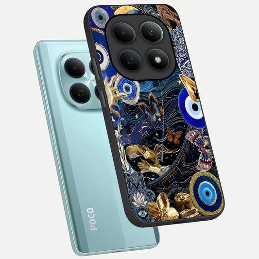  Golden Moon Magic phone case For Poco M8 showing premium glass back cover with detailed artwork