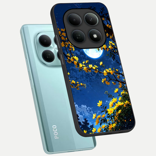 Golden Night Glow phone case For Poco M8 showing premium glass back cover with detailed artwork