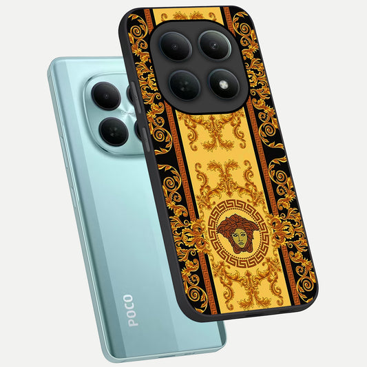  Golden Royal Heritage phone case For Poco M8 showing premium glass back cover with detailed artwork