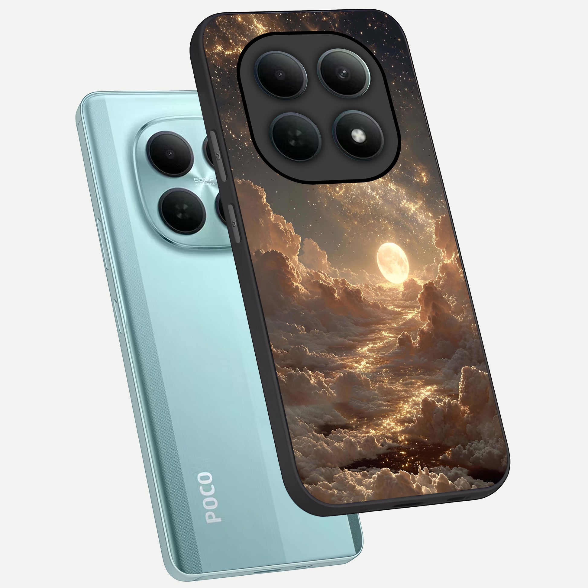  Golden Sky Dream phone case For Poco M8 showing premium glass back cover with detailed artwork