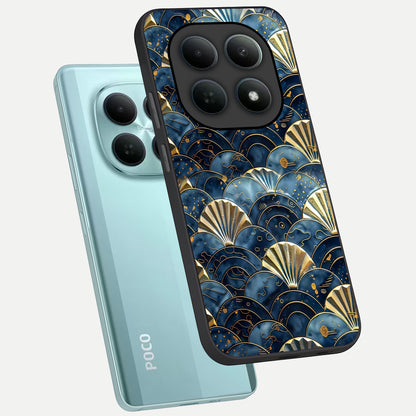  Golden Wave Luxe phone case For Poco M8 showing premium glass back cover with detailed artwork