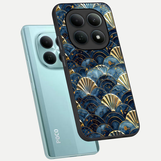  Golden Wave Luxe phone case For Poco M8 showing premium glass back cover with detailed artwork