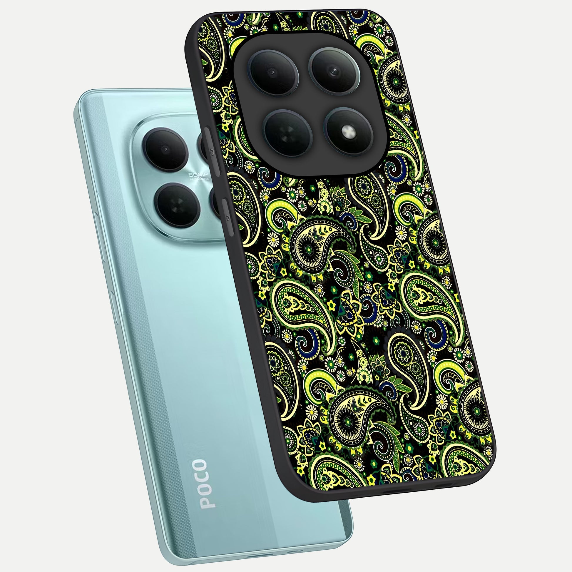  Green Lemon phone case For Poco M8 showing premium glass back cover with detailed artwork