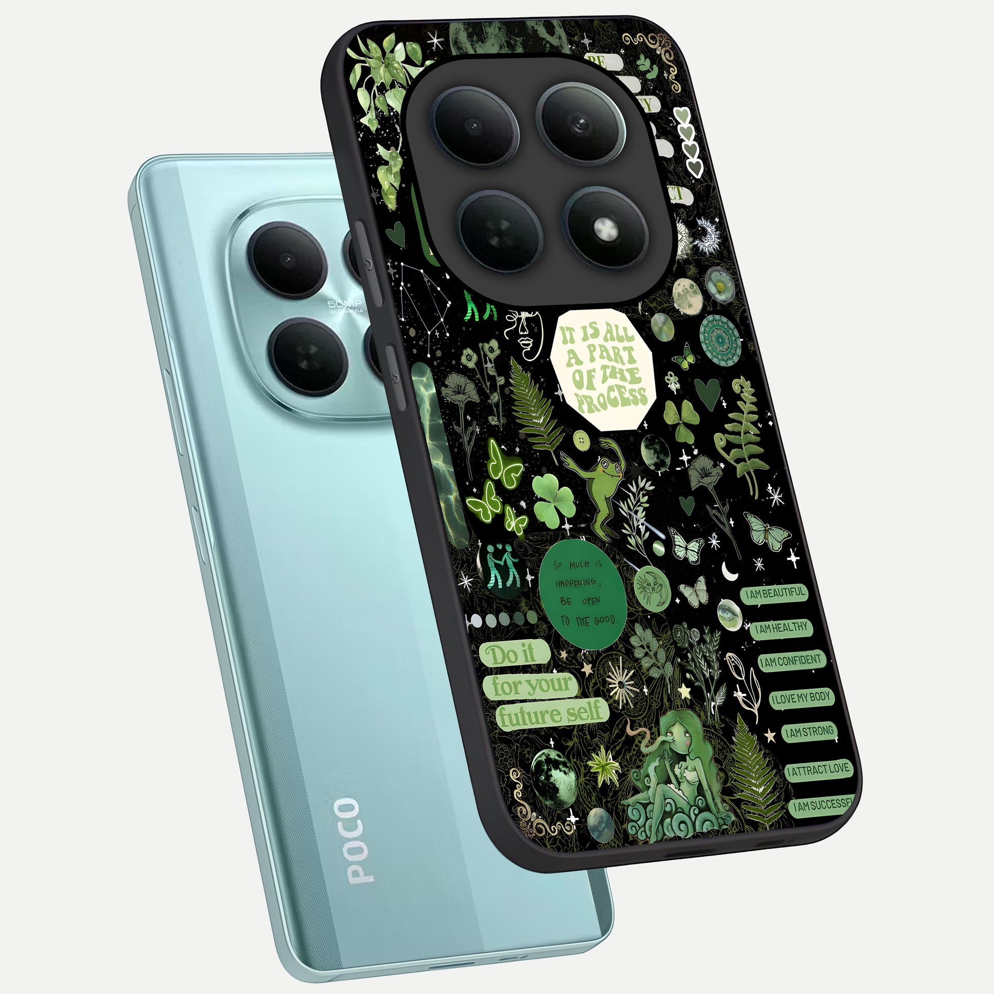  Green Mandala Pattern phone case For Poco M8 showing premium glass back cover with detailed artwork