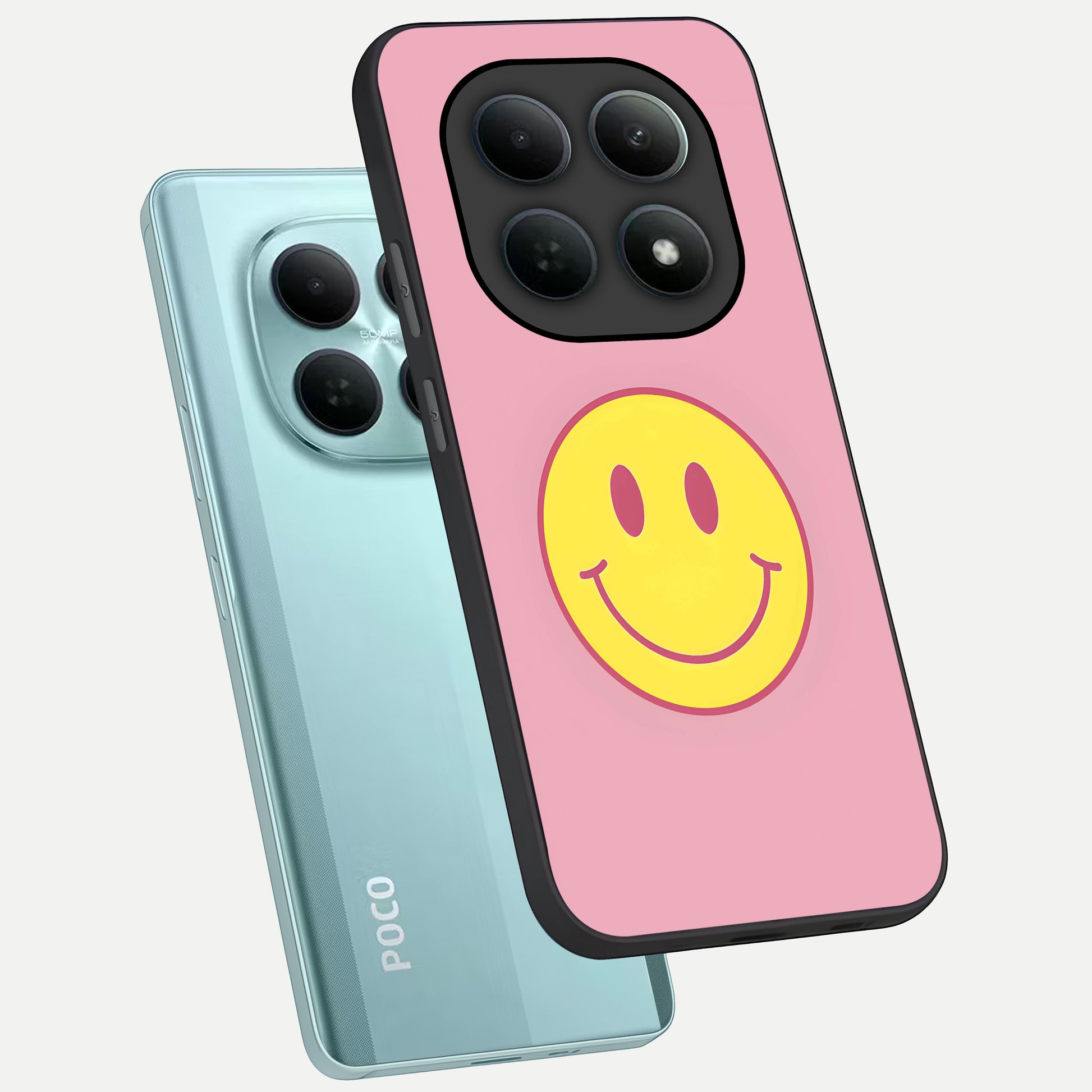  Happy Pink Mood phone case For Poco M8 showing premium glass back cover with detailed artwork