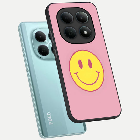  Happy Pink Mood phone case For Poco M8 showing premium glass back cover with detailed artwork