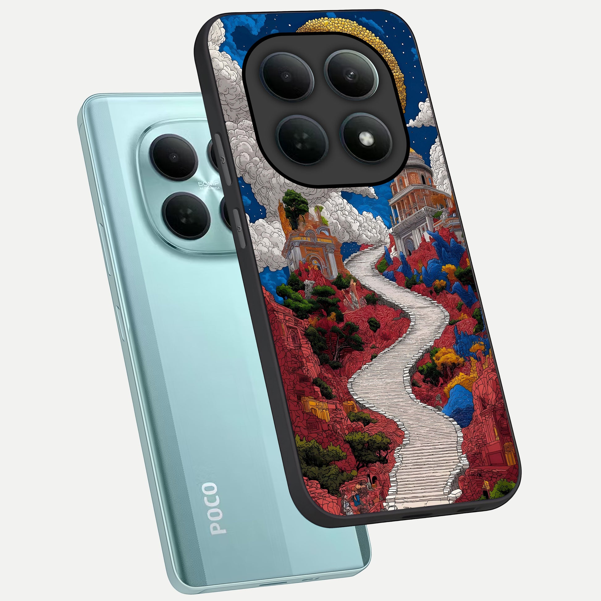  Heavenly Moon Path phone case For Poco M8 showing premium glass back cover with detailed artwork