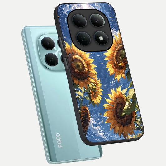  Heavenly Sunflower Rise phone case For Poco M8 showing premium glass back cover with detailed artwork