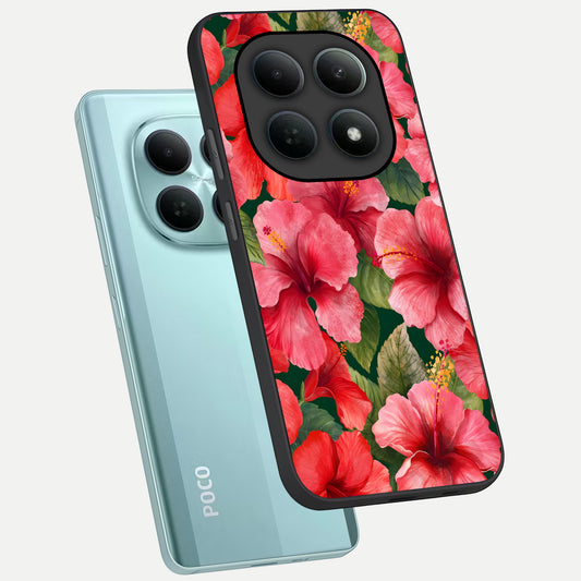  Hibiscus Pattern phone case For Poco M8 showing premium glass back cover with detailed artwork
