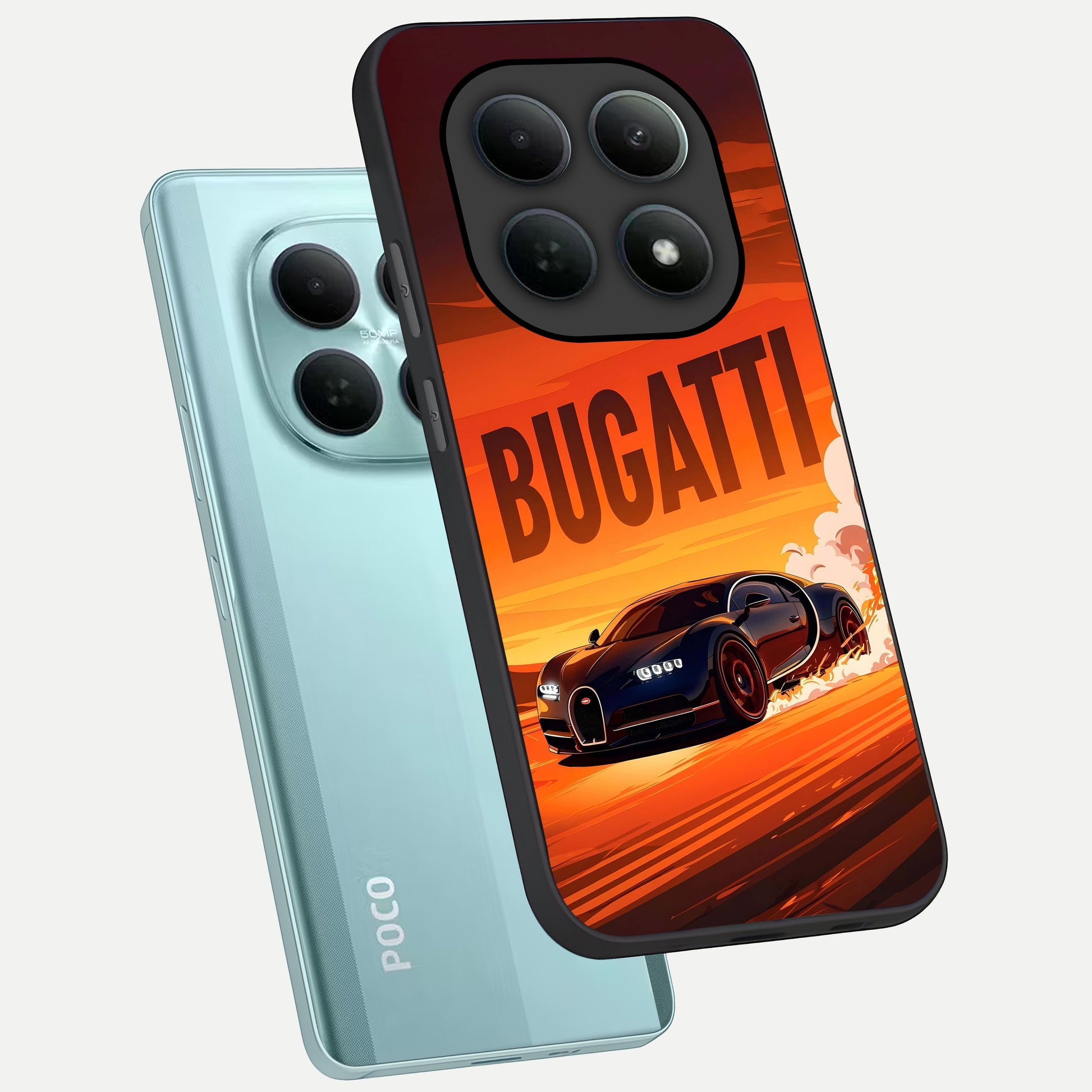  Inferno Bugatti Storm phone case For Poco M8 showing premium glass back cover with detailed artwork