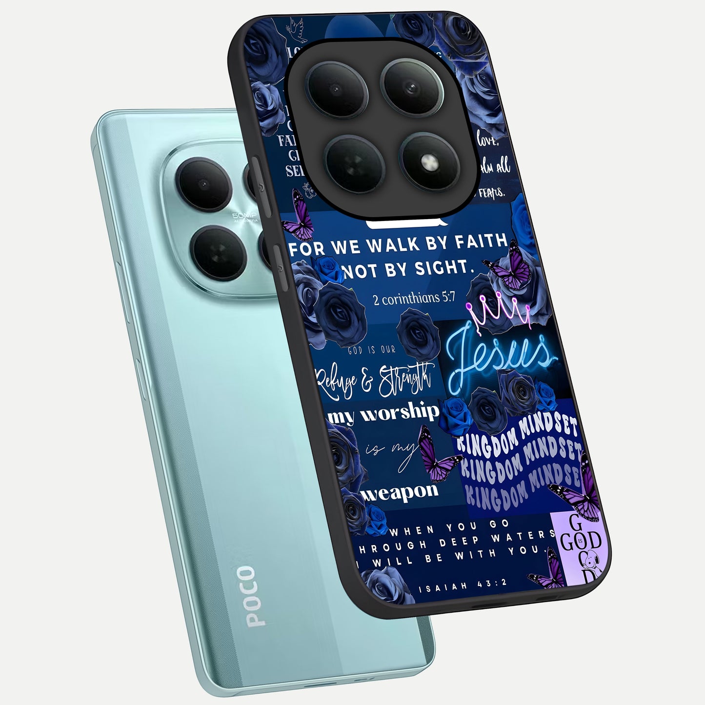  Kingdom Faith Glow phone case For Poco M8 showing premium glass back cover with detailed artwork