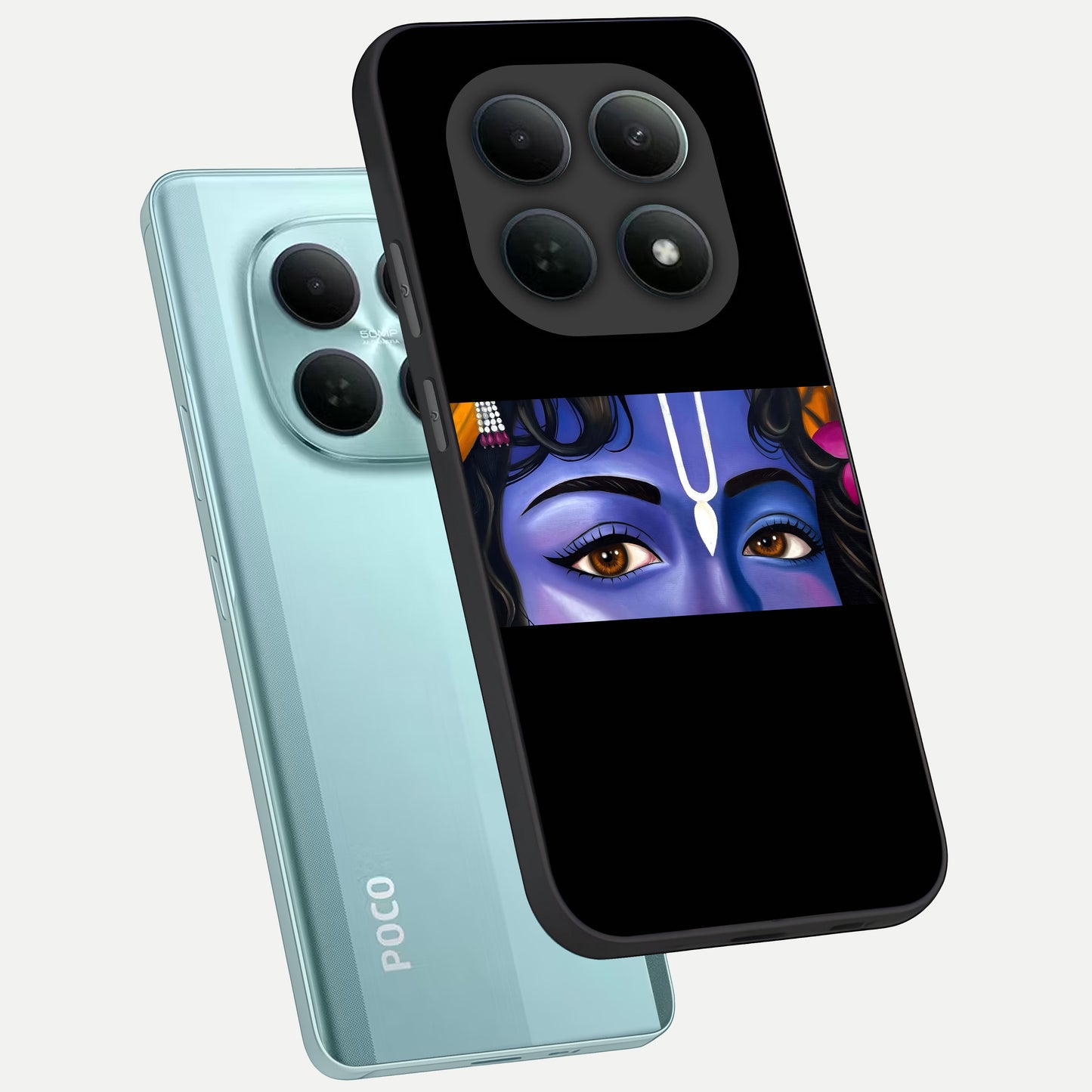  Krishna Eye phone case For Poco M8 showing premium glass back cover with detailed artwork