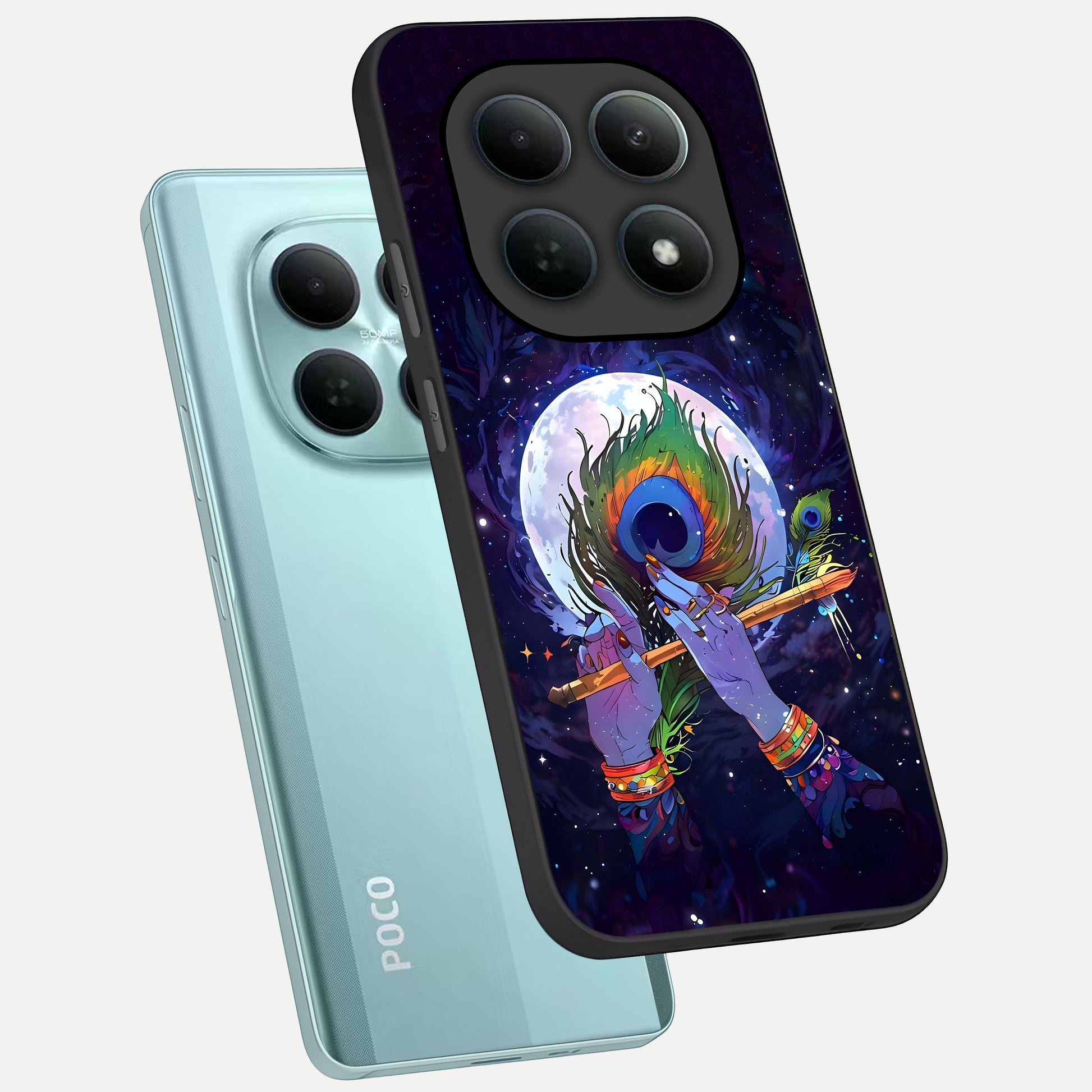  Krishna Hands Art phone case For Poco M8 showing premium glass back cover with detailed artwork